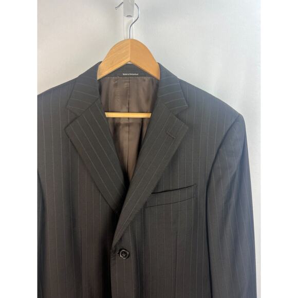 ERMENEGILDO ZEGNA TRANSEASONAL SILK WOOL Black Striped Blazer Jacket 52R, US 42R - Picture 3 of 10